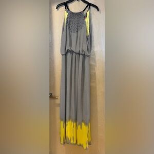 Vince Camuto black, white strip with yellow maxi dress - size 8